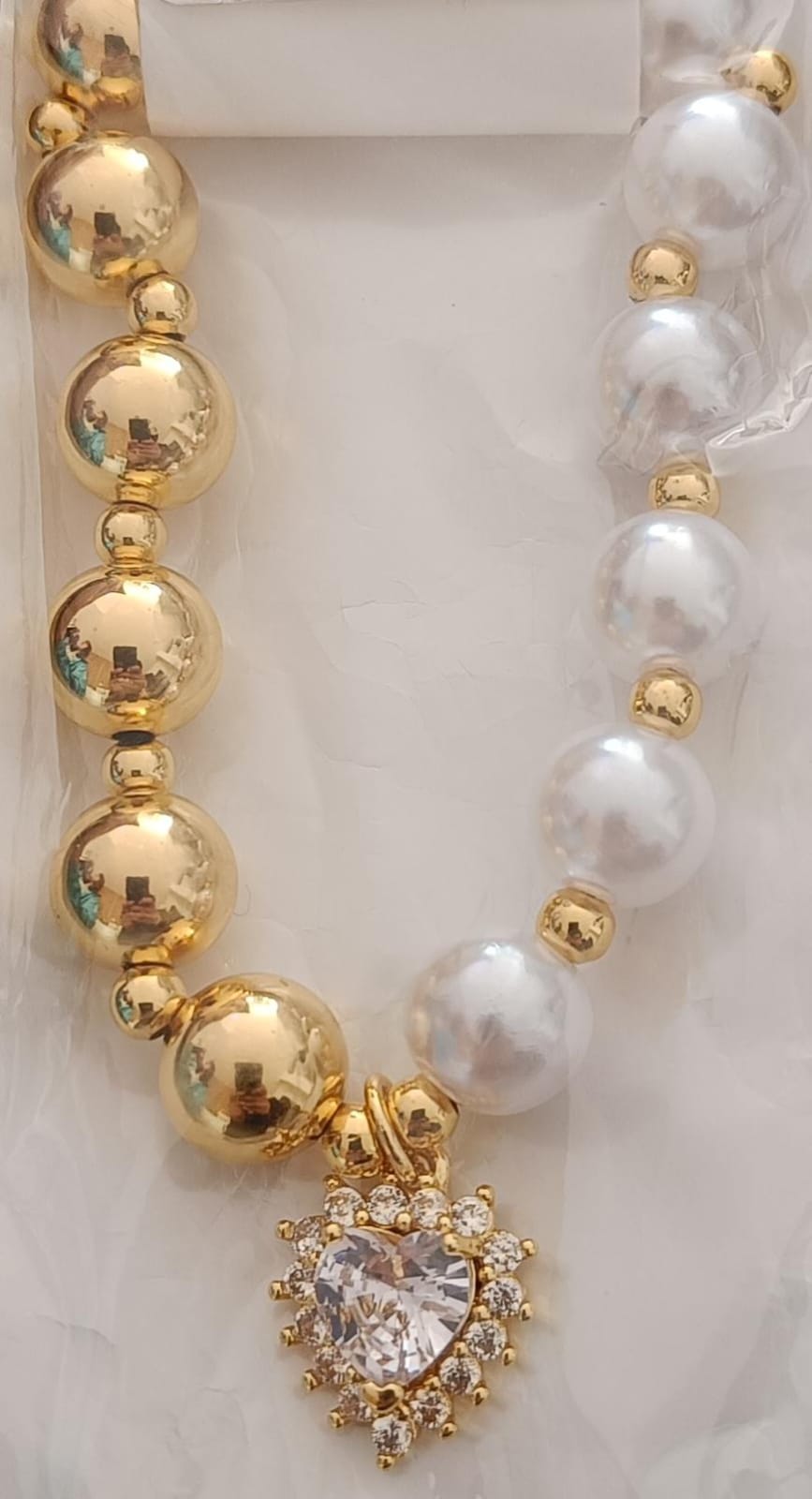PULSERA PERLAS CORAZON LAMINADO